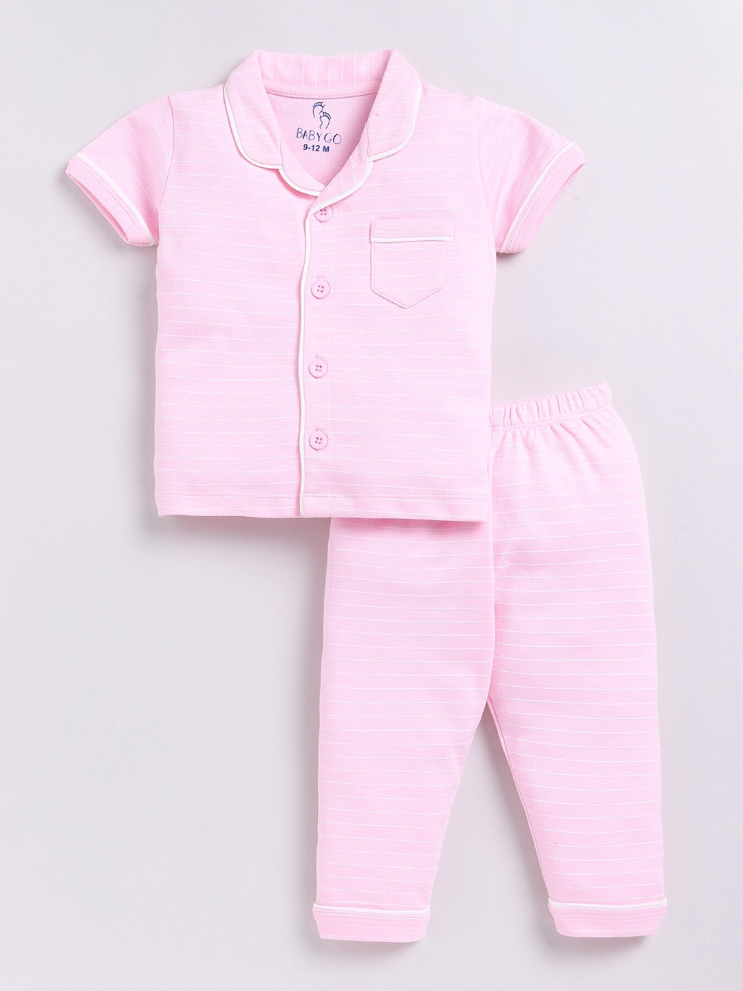 

BABY GO Girls Printed Pure Cotton Shirt with Pyjamas, Pink