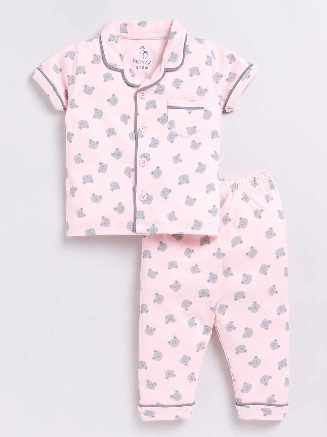 

BABY GO Girls Printed Pure Cotton Shirt with Pyjamas, Pink