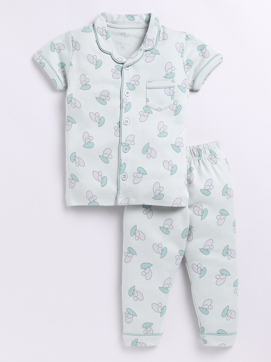 

BABY GO Girls Printed Pure Cotton Shirt with Pyjamas, Green