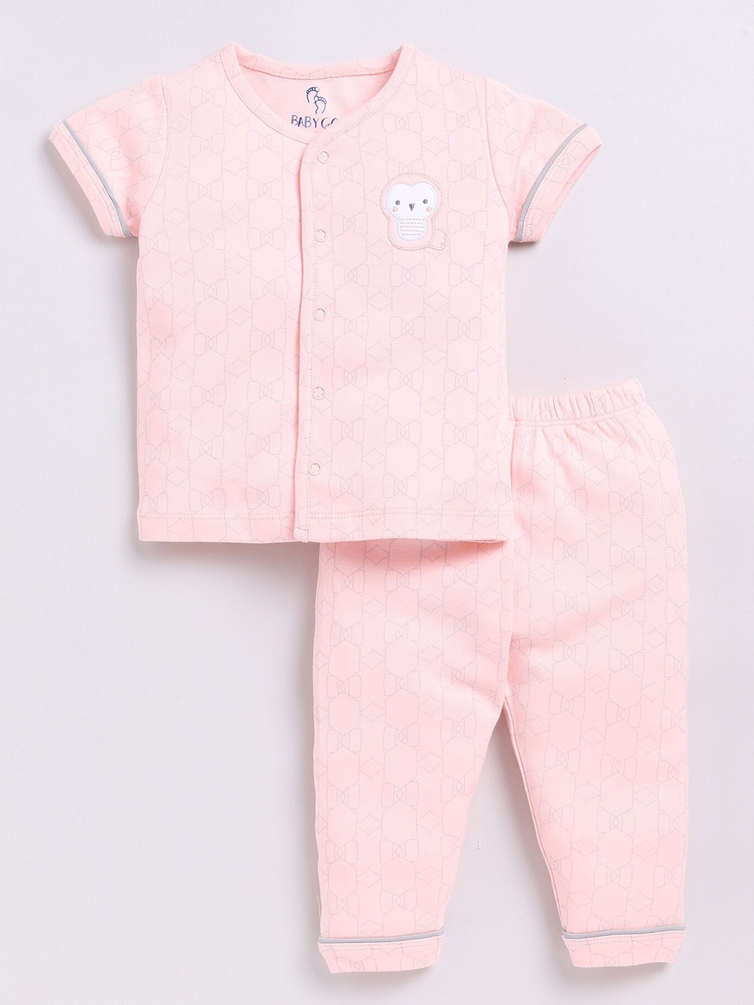 

BABY GO Girls Printed Pure Cotton Shirt with Pyjamas, Peach