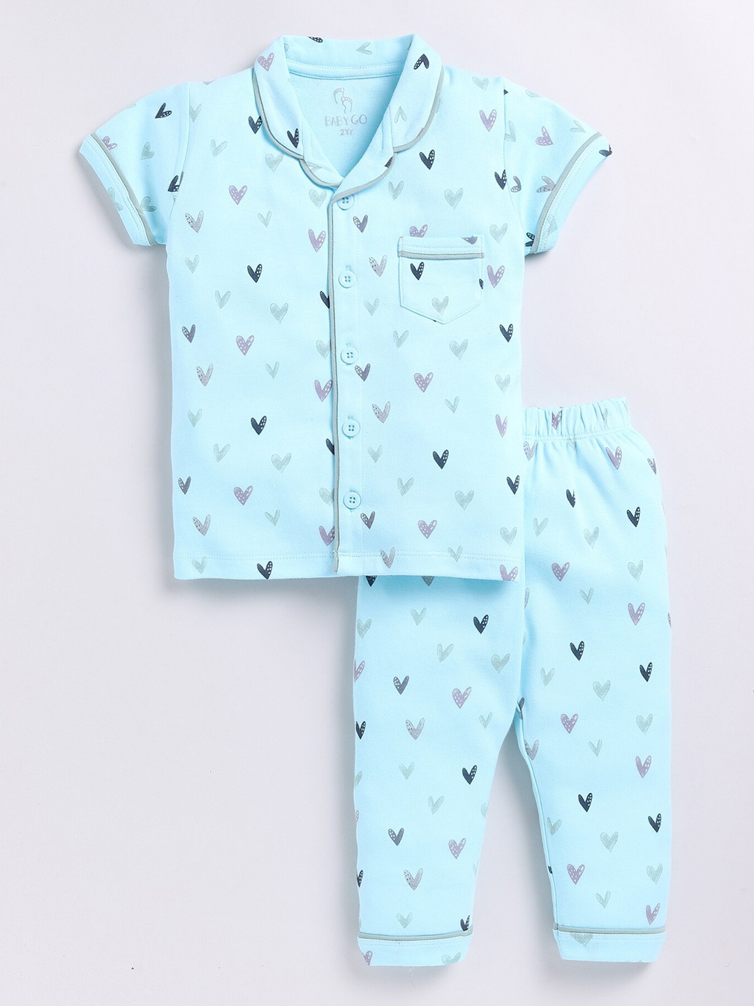 

BABY GO Girls Printed Pure Cotton Shirt with Pyjamas, Blue