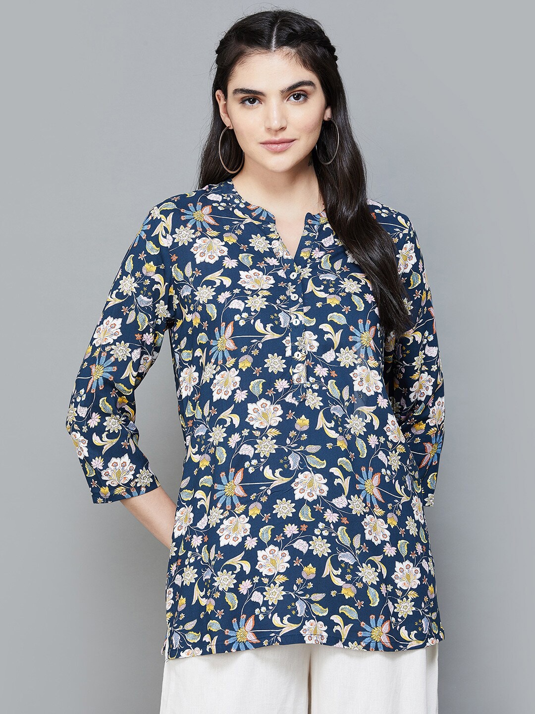 

Melange by Lifestyle Floral Printed Kurti, Blue