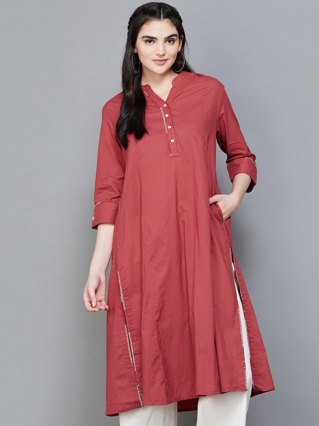 

Melange by Lifestyle Thread Work Cotton Anarkali Kurta, Red