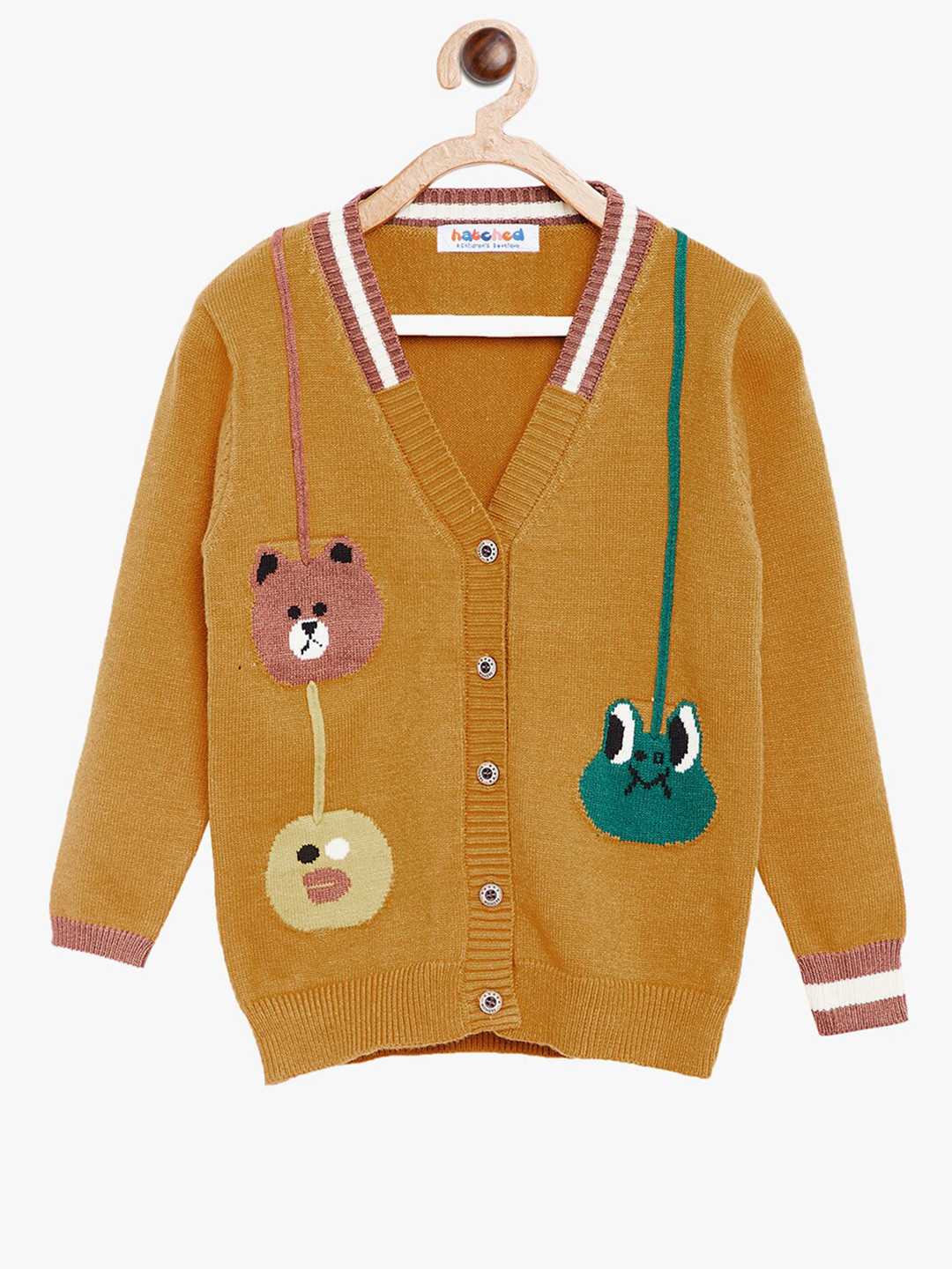 

BAESD Kids Humour and Comic V-Neck Long Sleeves Woollen Cardigan, Mustard