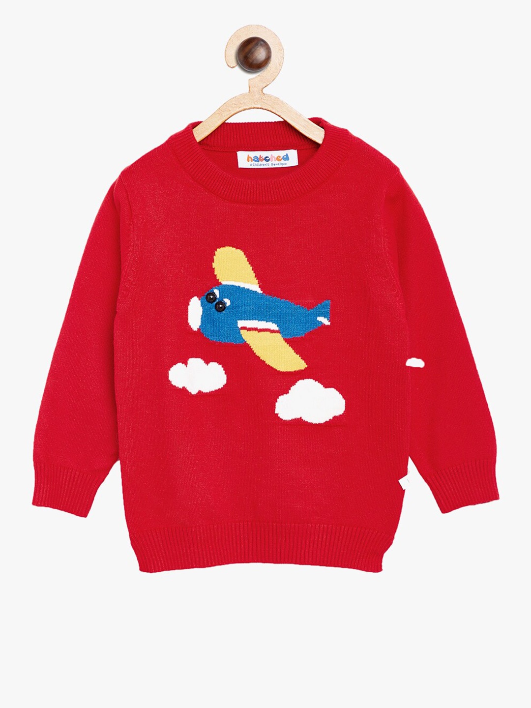 

BAESD Kids Ribbed Graphic Printed Round Neck Long Sleeves Woollen Pullover Sweater, Red
