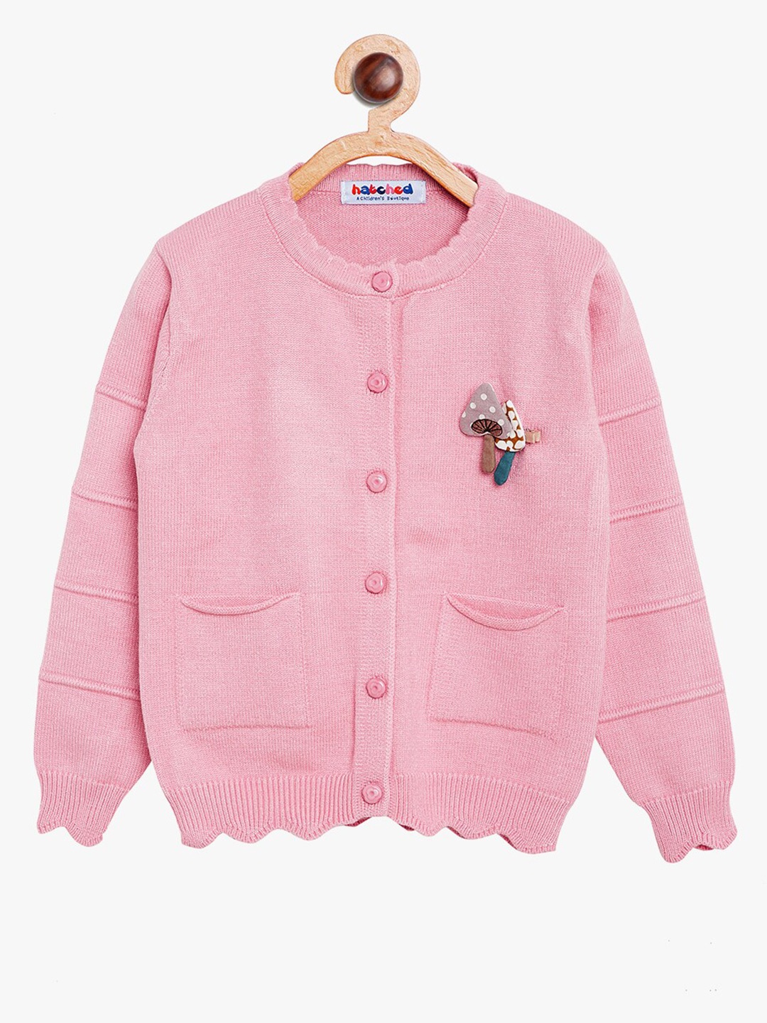 

BAESD Kids Ribbed Round Neck Long Sleeves Woollen Cardigan Sweater, Pink