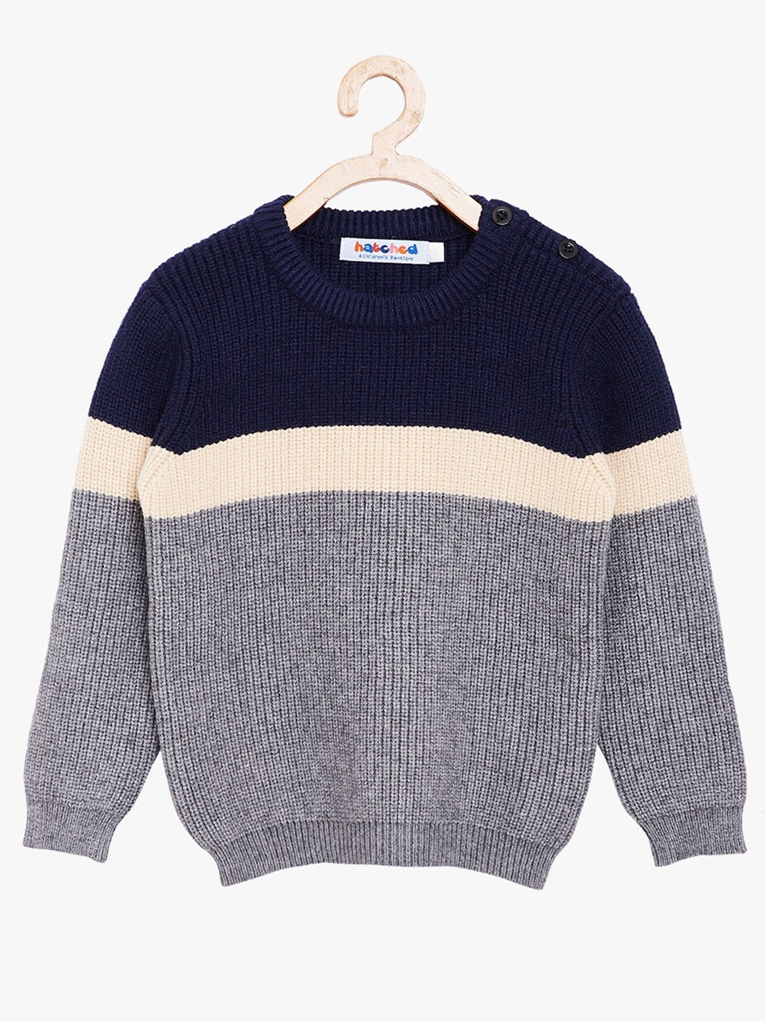 

BAESD Kids Colourblocked Round Neck Long Sleeves Woollen Pullover Sweater, Grey