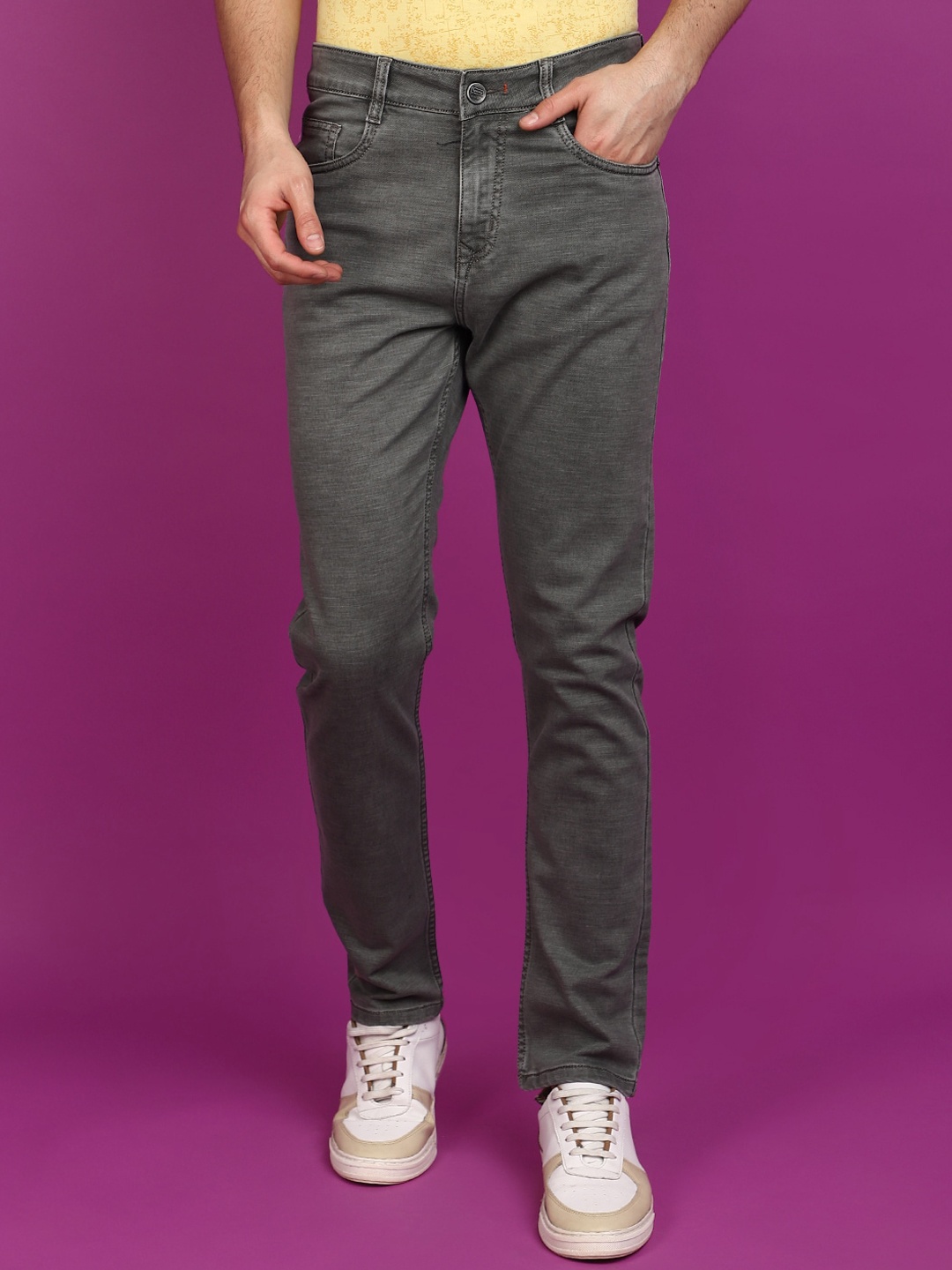 

V-Mart Men Slim Fit Clean Look Cotton Jeans, Grey