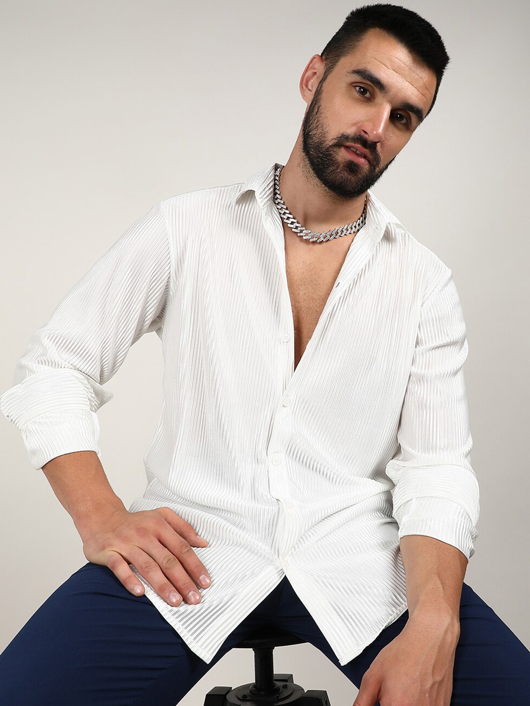

Campus Sutra Pleat-Creased Shirt, White