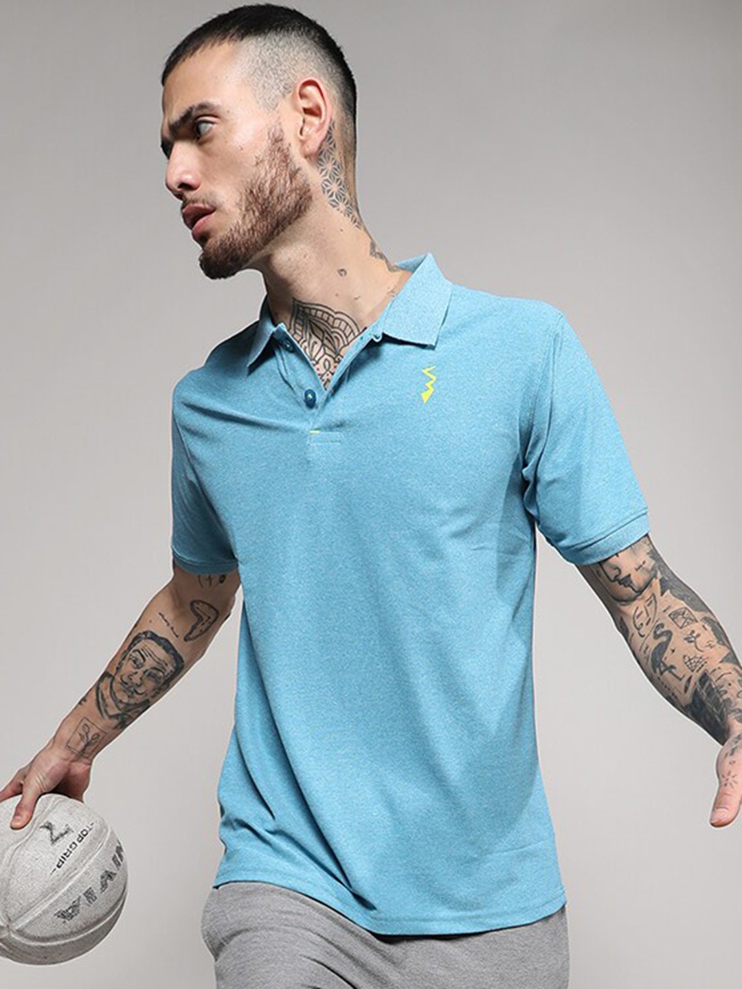

Campus Sutra Men Typography Polo Collar Applique T-shirt, Blue