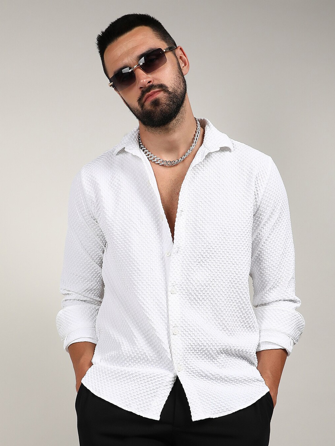 

Campus Sutra Men Classic Opaque Printed Casual Shirt, White