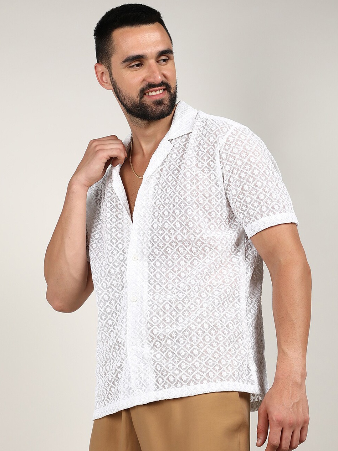 

Campus Sutra Floral Embroidered Shirt, White