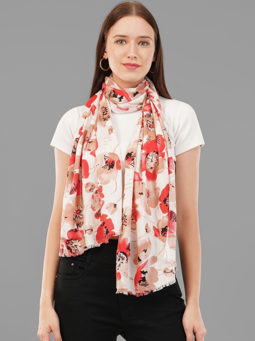 

CrossKulture Women Floral Printed Scarf, Red