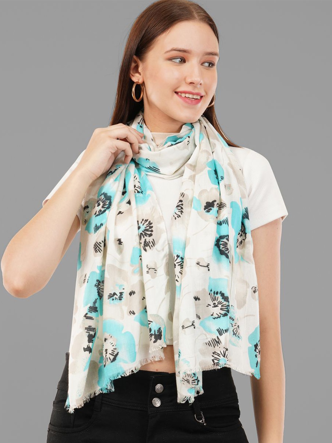 

CrossKulture Women Floral Printed Scarf, White