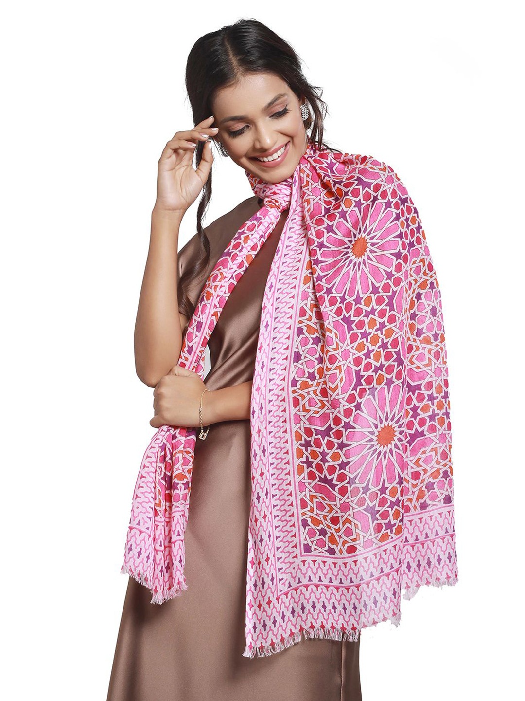 

CrossKulture Women Ethnic Motifs Printed Scarf, Pink