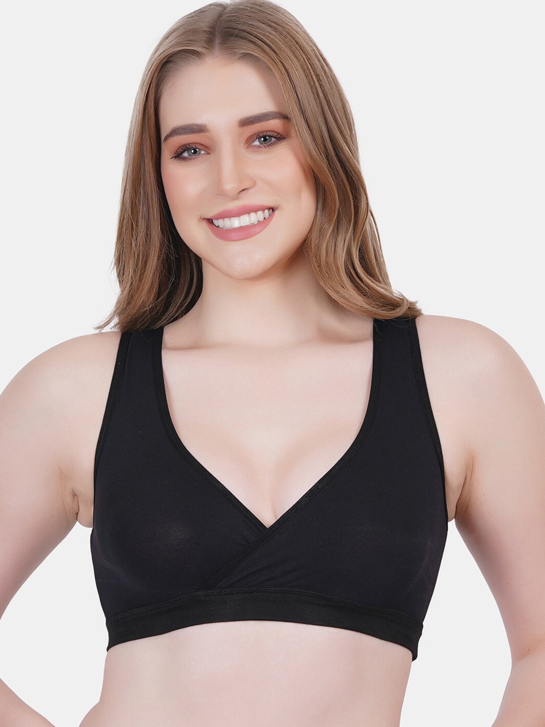 

Reveira Medium Coverage Non Padded Dry Fit Maternity Bra- All Day Comfort, Black