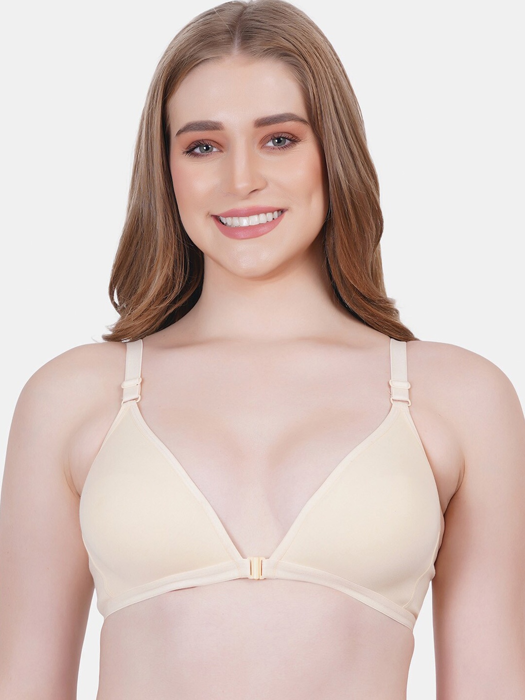 

Reveira Medium Coverage Non Padded Front Open Everyday Bra- All Day Comfort, Beige