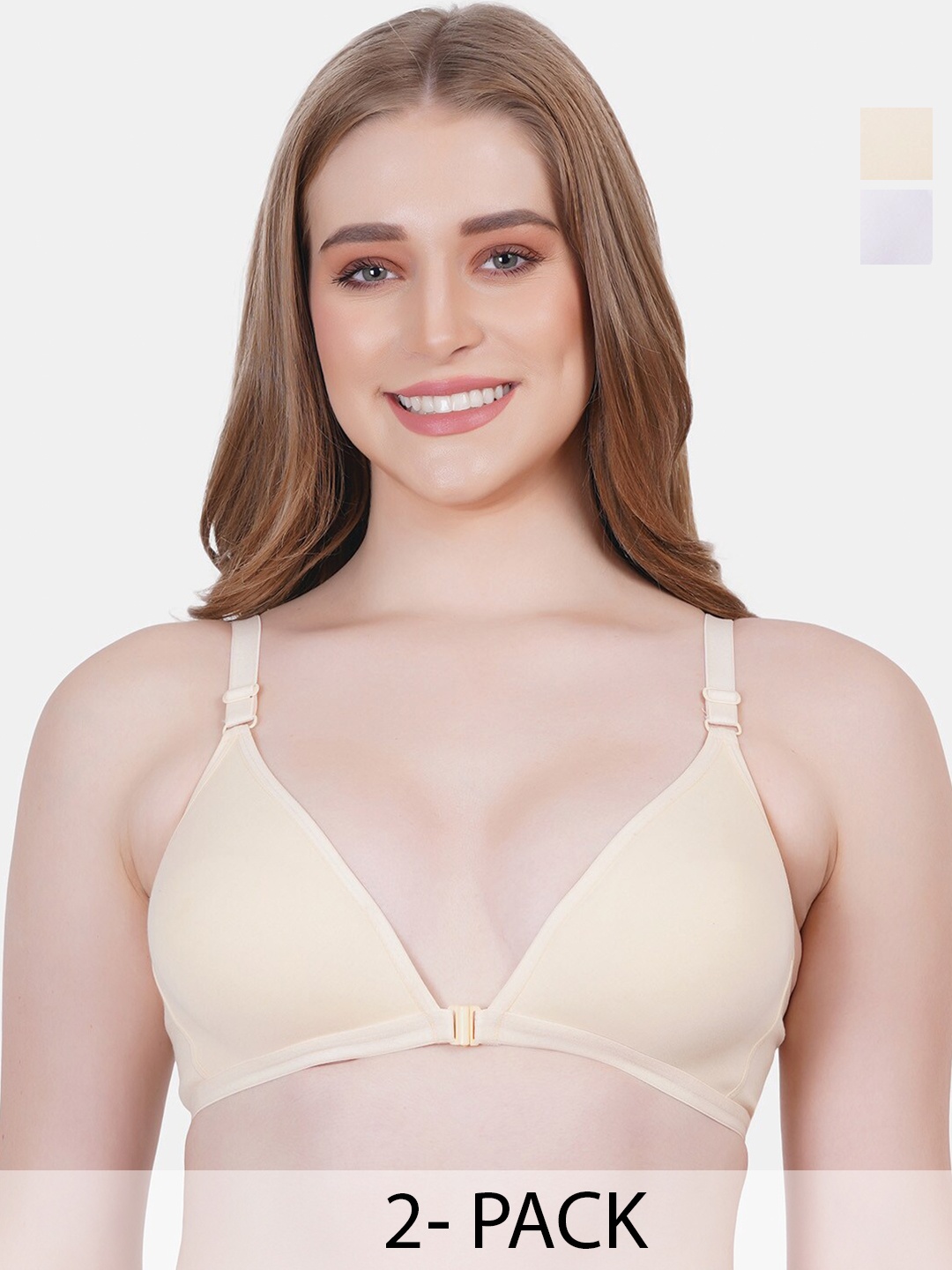 

Reveira Pack Of 2 Medium Coverage Non Padded Front Open Everyday Bra- All Day Comfort, White