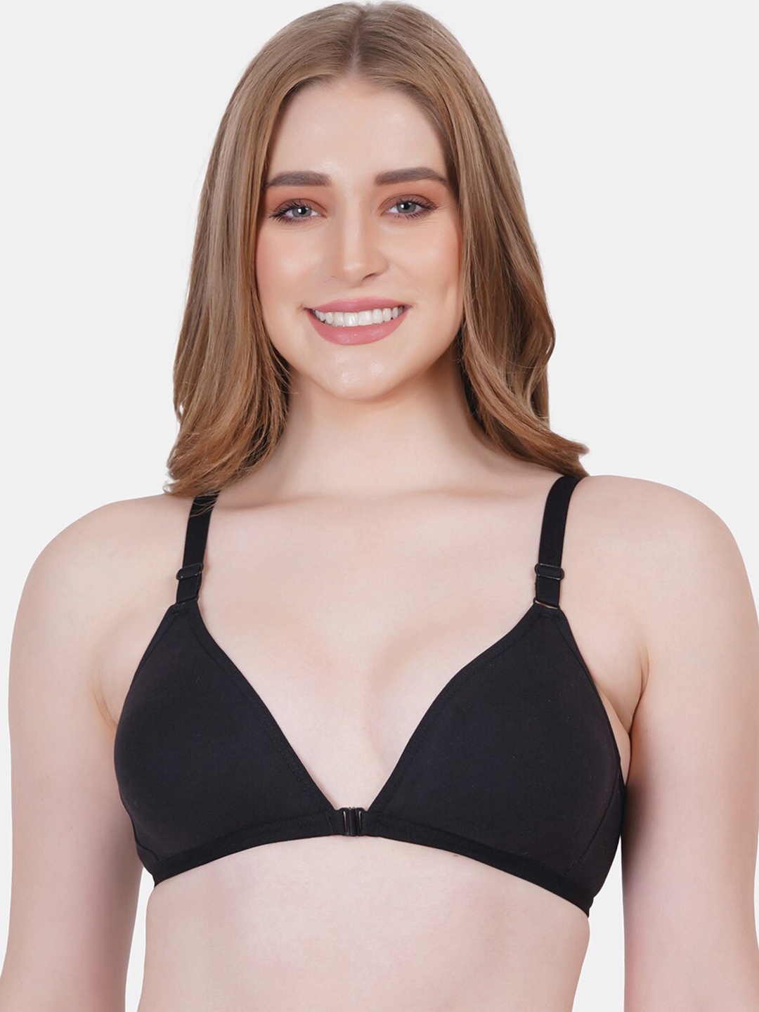 

Reveira Medium Coverage Non Padded Front Open Everyday Bra- All Day Comfort, Black