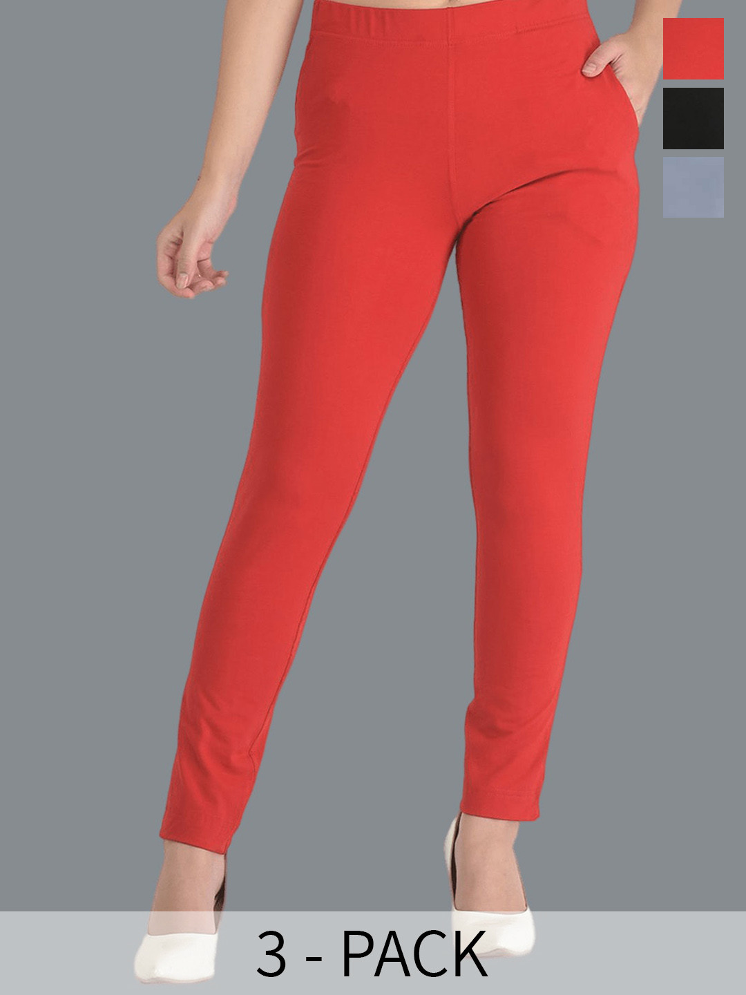 

Dollar Missy Women Pack Of 3 High-Rise Trousers, Red