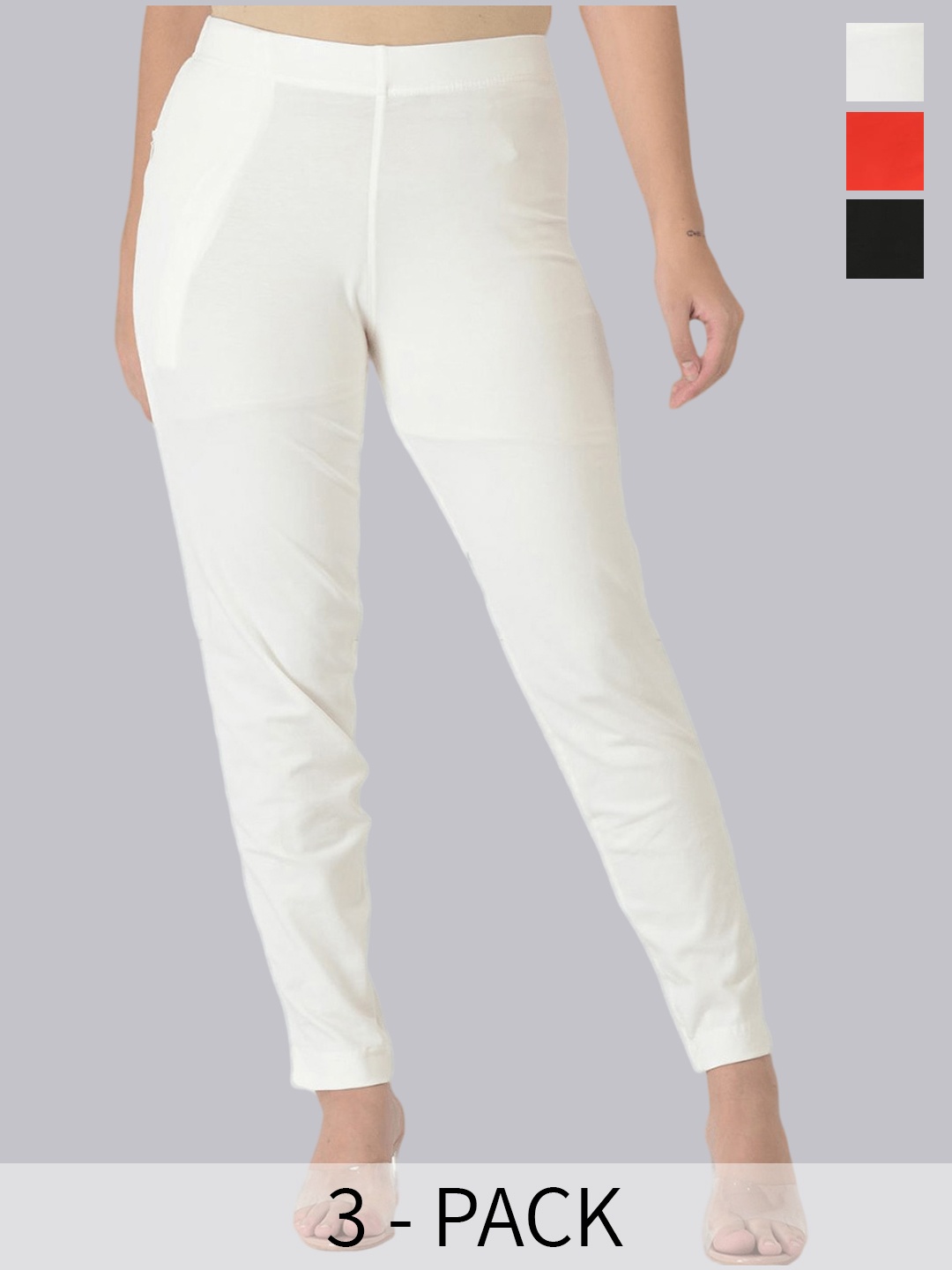 

Dollar Missy Women Pack Of 3 Regular Fit High-Rise Trousers, White