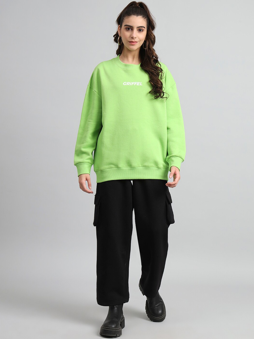 

GRIFFEL Round Neck Fleece Cotton Sweatshirt With Trousers, Green