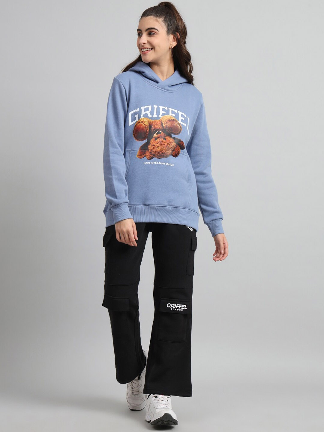 

GRIFFEL Graphic Printed Hooded Fleece Cotton Sweatshirt With Trousers, Blue