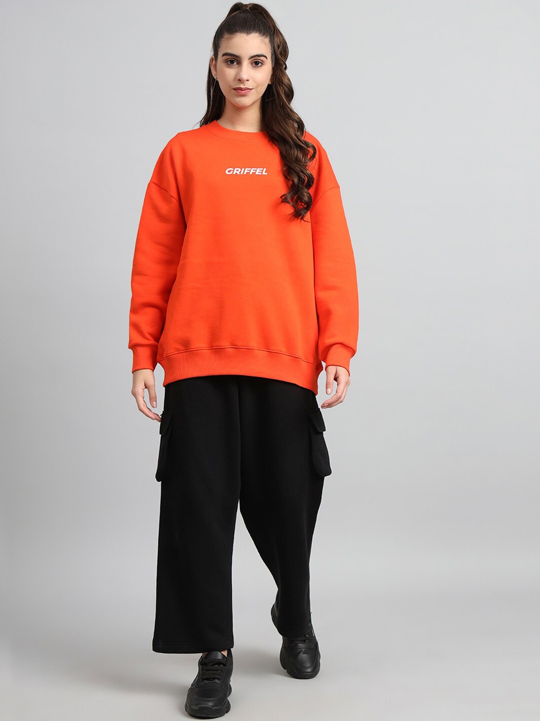 

GRIFFEL Typography Printed Hood Sweatshirt & Track Pant, Orange