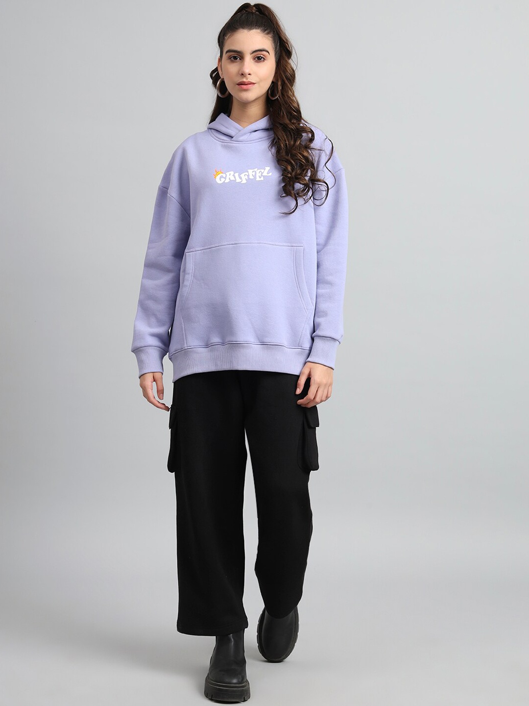 

GRIFFEL Typography Printed Hooded Mid-Rise Tracksuits, Mauve