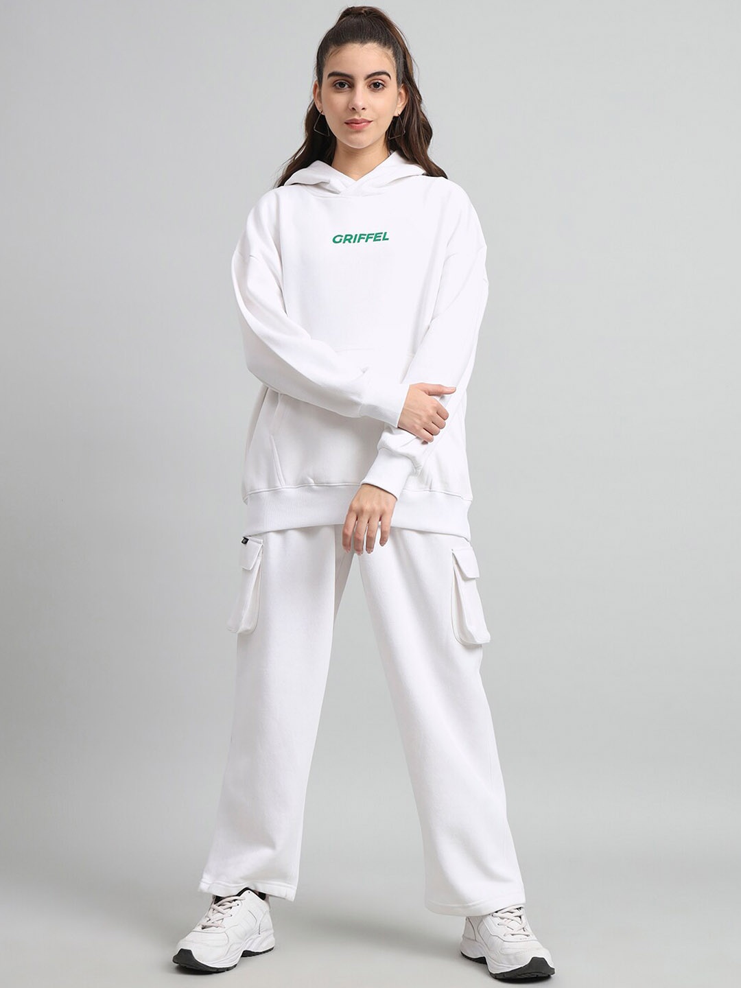 

GRIFFEL Typography Printed Hooded Fleece Cotton Tracksuit, White