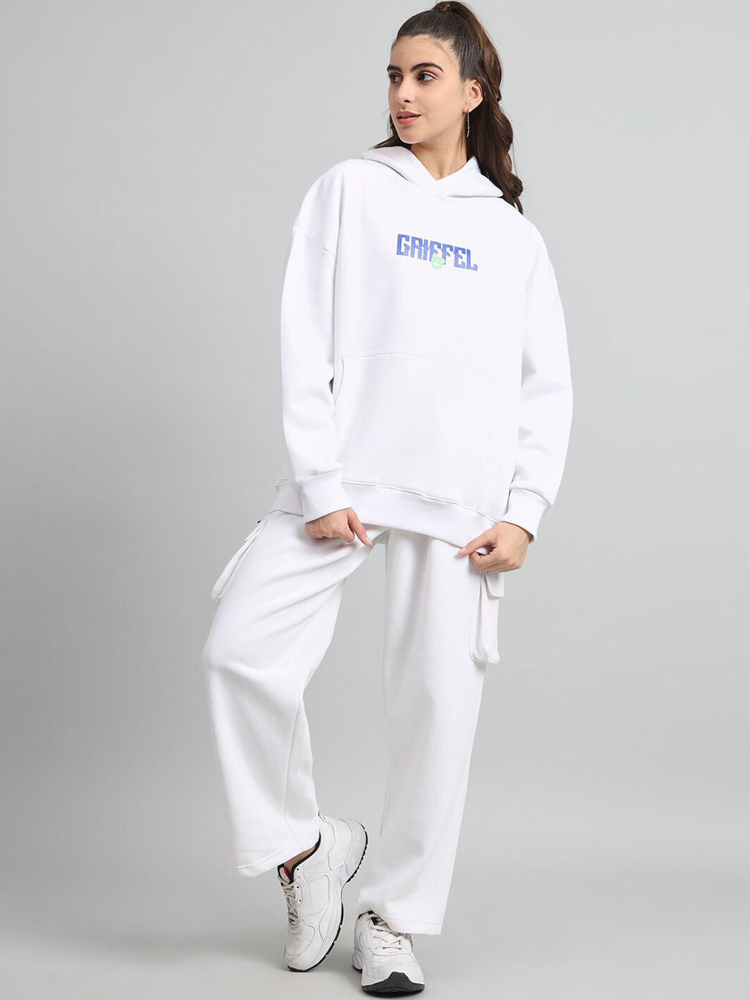 

GRIFFEL Printed Hooded Fleece Cotton Sweatshirt With Trousers, White