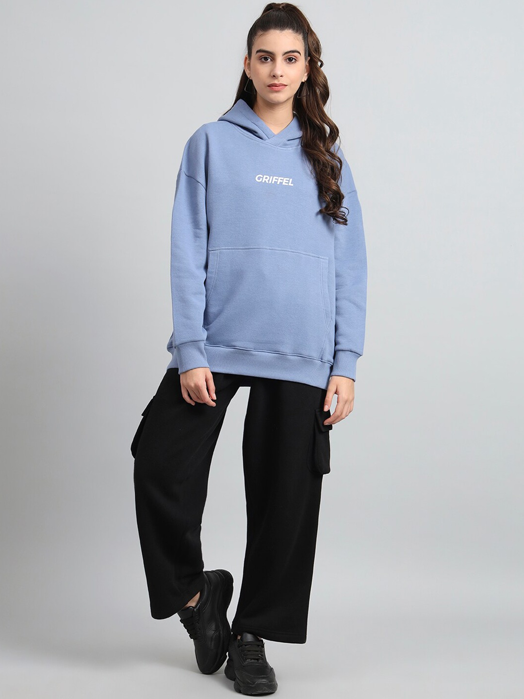 

GRIFFEL Typography Printed Hooded Mid-Rise Tracksuits, Blue