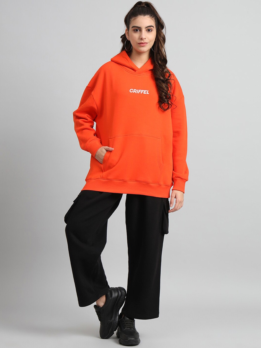 

GRIFFEL Typography Printed Hood Sweatshirt & Track Pant, Orange