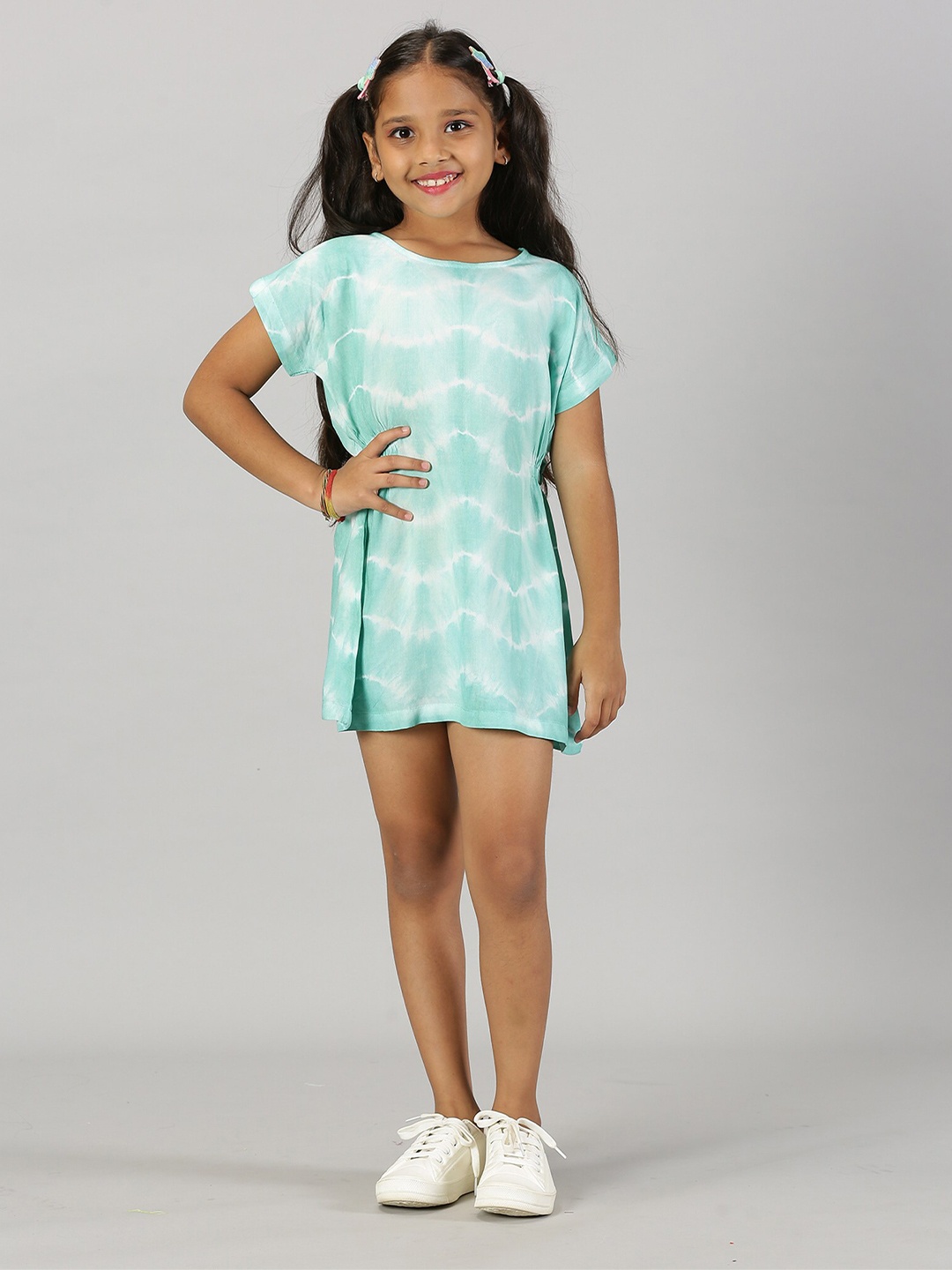 

KiddoPanti Girls Tie and Dye Print A-Line Dress, Green