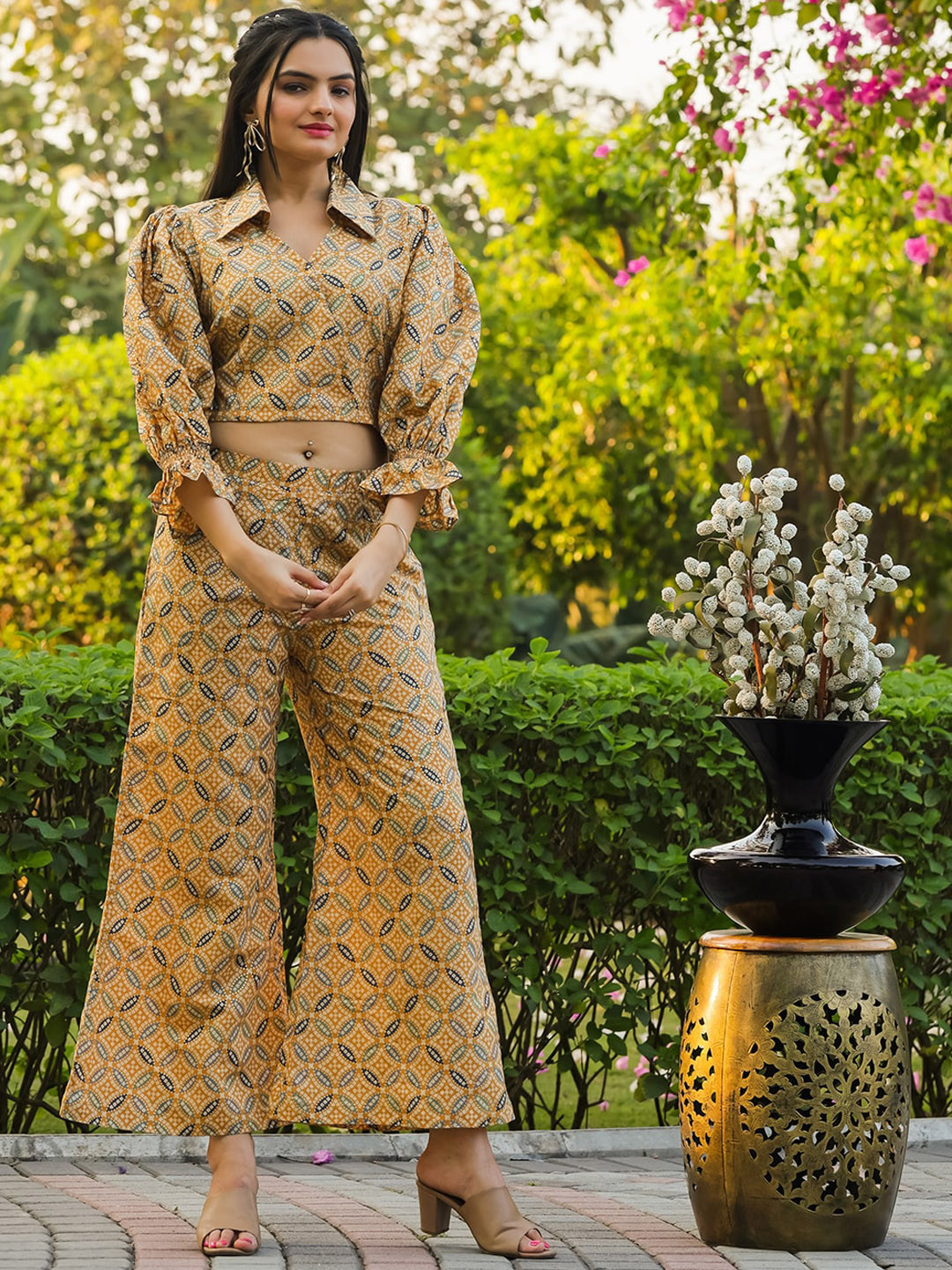 

Tikhi Imli Yellow Printed Top With Palazzos
