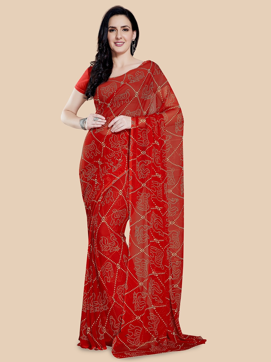 

Rani Saahiba Bandhani Printed Saree, Orange