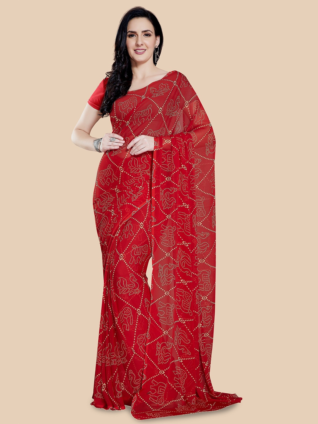 

Rani Saahiba Ethnic Motifs Printed Saree, Red