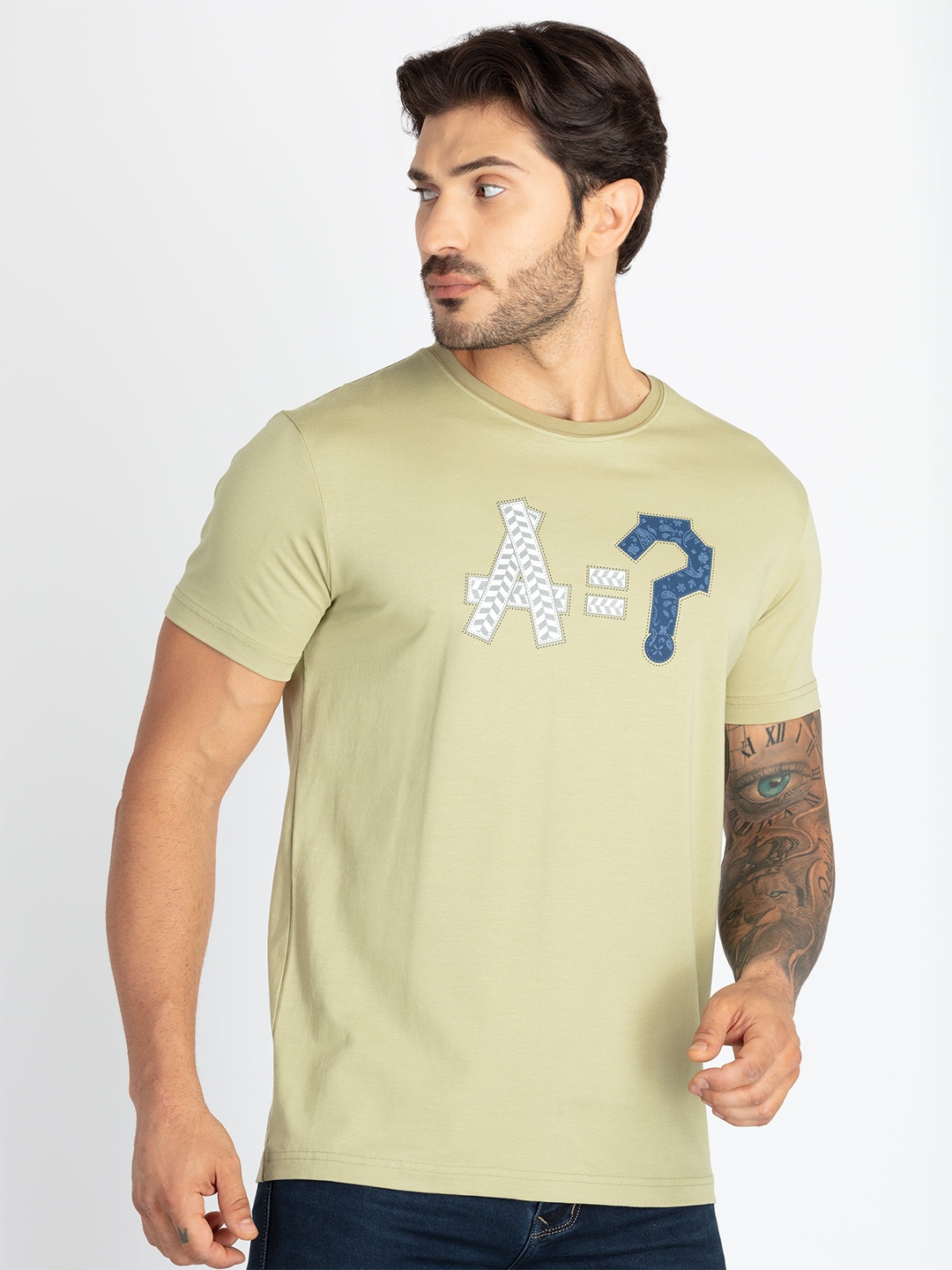 

Status Quo Men Typography Printed Applique T-shirt, Olive