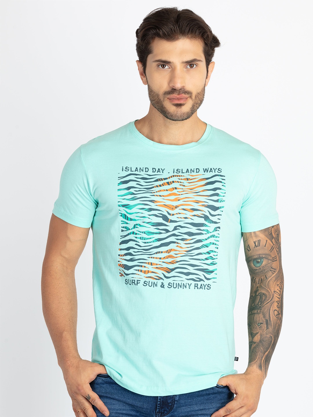 

Status Quo Men Typography Printed Pure Cotton Raw Edge T-shirt, Blue