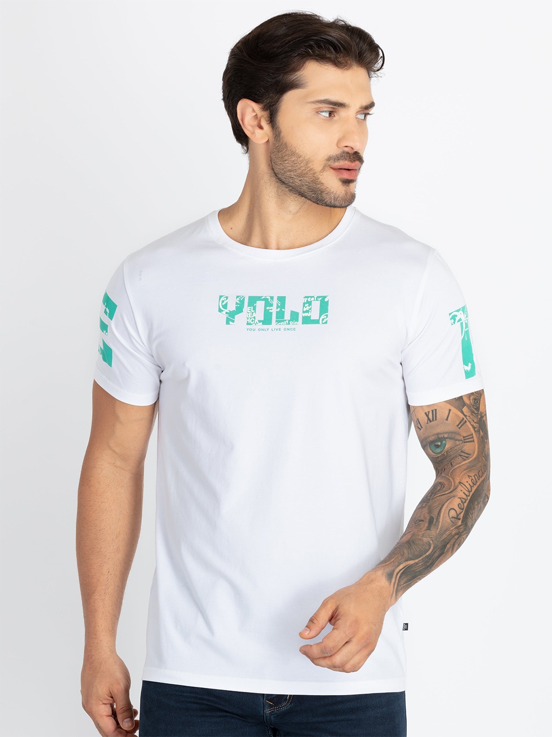 

Status Quo Men Typography Printed Applique T-shirt, White