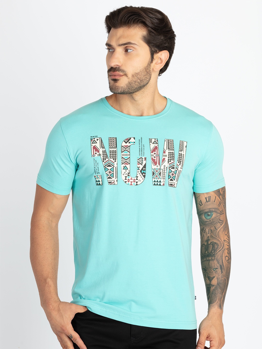 Status Quo Men Typography Printed Applique T-shirt, Blue