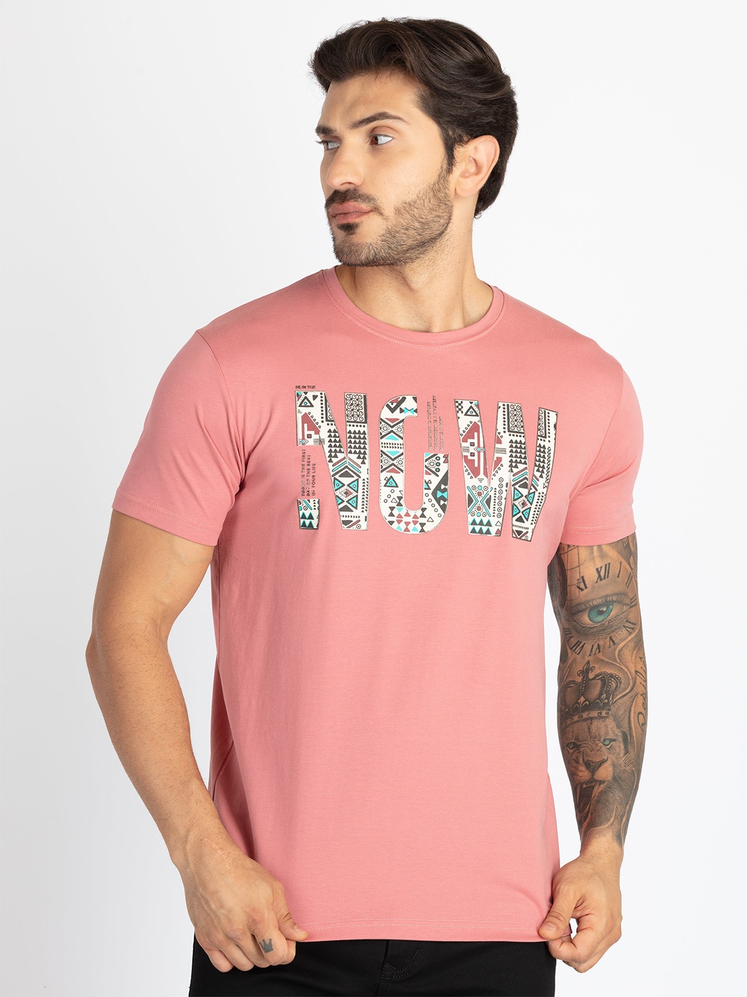 

Status Quo Men Typography Printed T-shirt, Coral