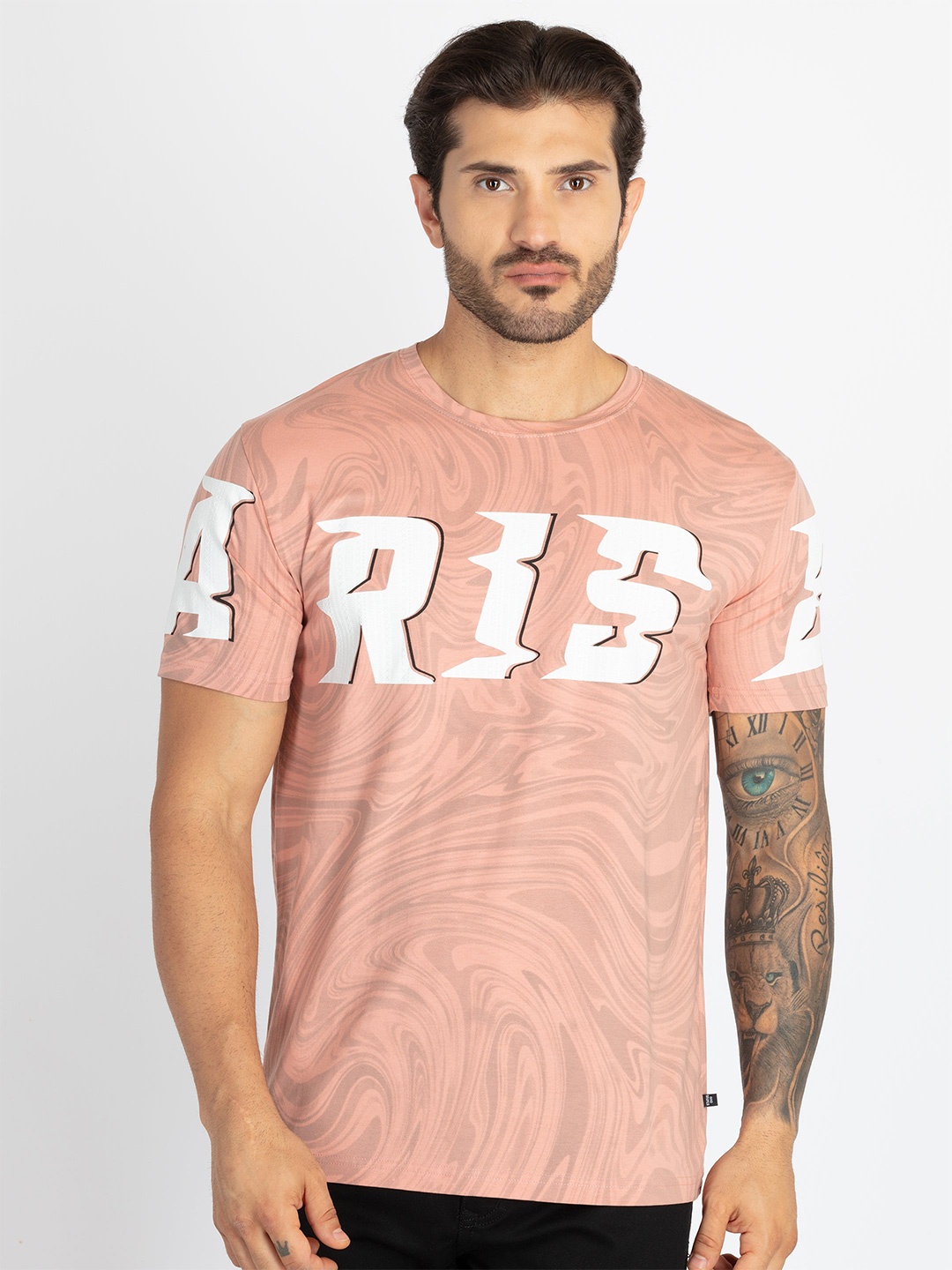 

Status Quo Men Typography Printed Extended Sleeves Pure Cotton Pockets T-shirt, Coral
