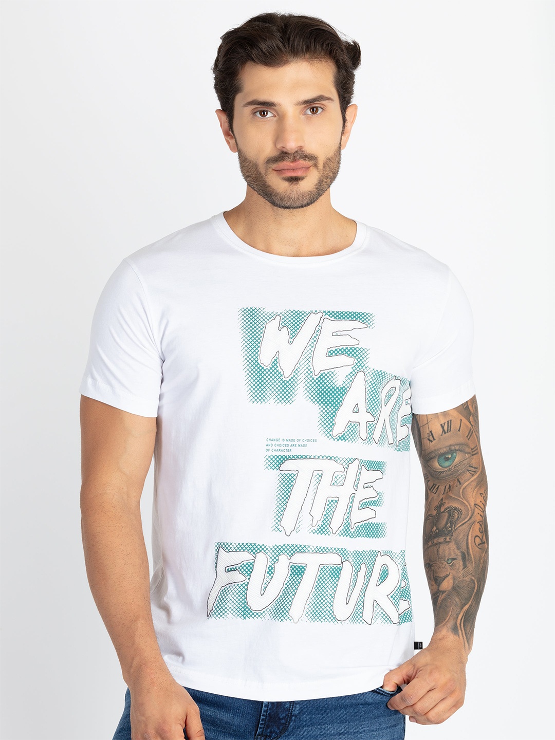

Status Quo Men Typography Printed Raw Edge T-shirt, White