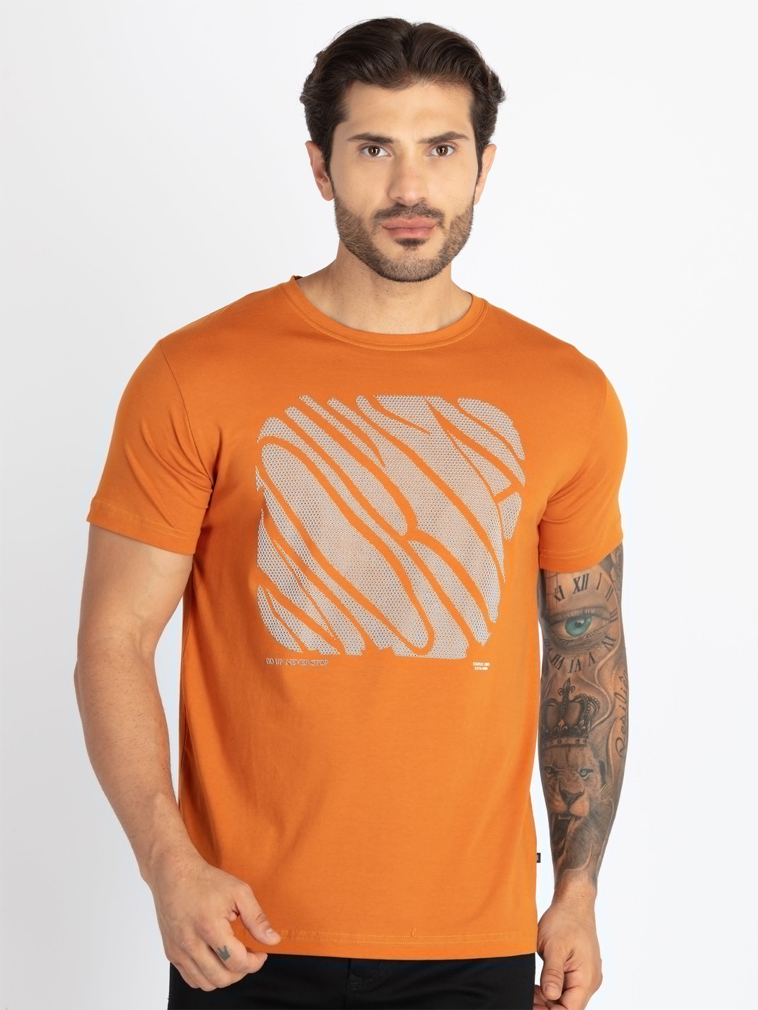 

Status Quo Men Typography Printed Raw Edge T-shirt, Mustard