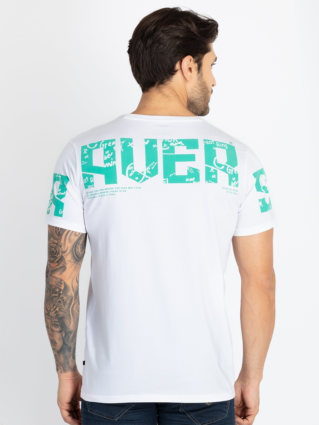 

Status Quo Men Typography Printed Applique T-shirt, White