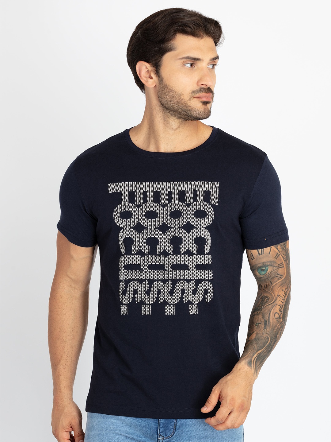 

Status Quo Men Typography Printed T-shirt, Navy blue