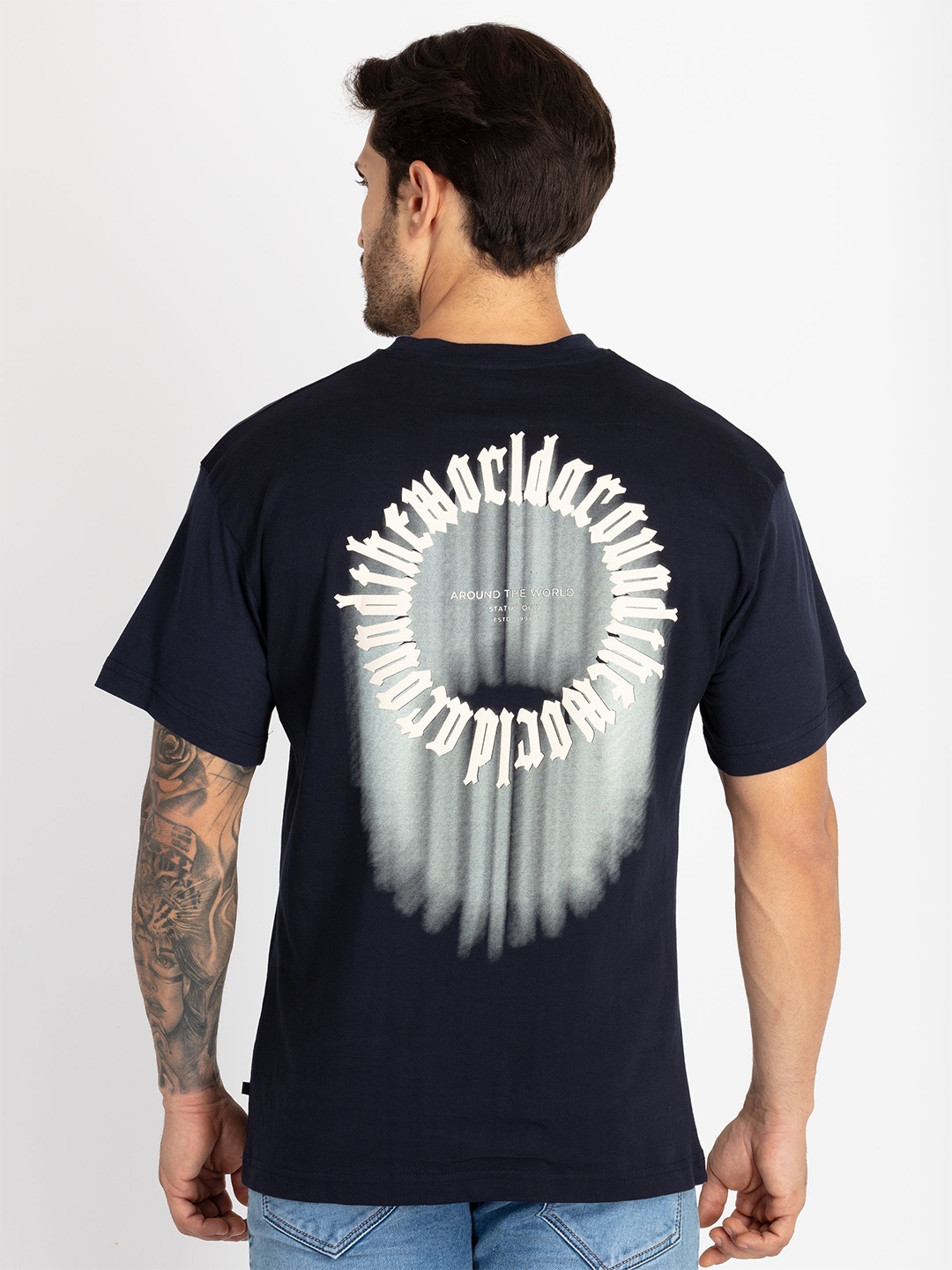 

Status Quo Men Pure Cotton Applique T-shirt, Navy blue