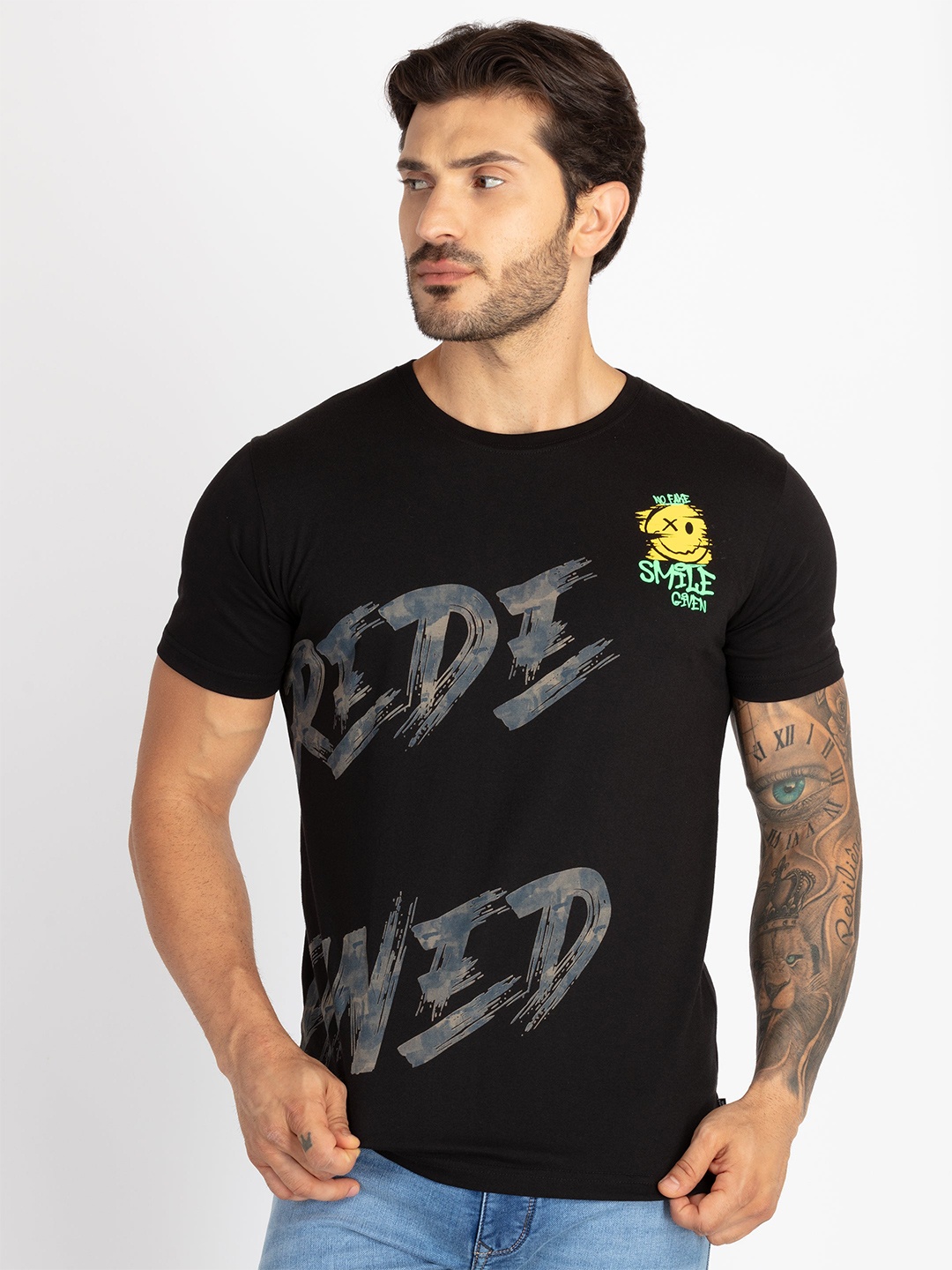 

Status Quo Men Printed Applique T-shirt, Black