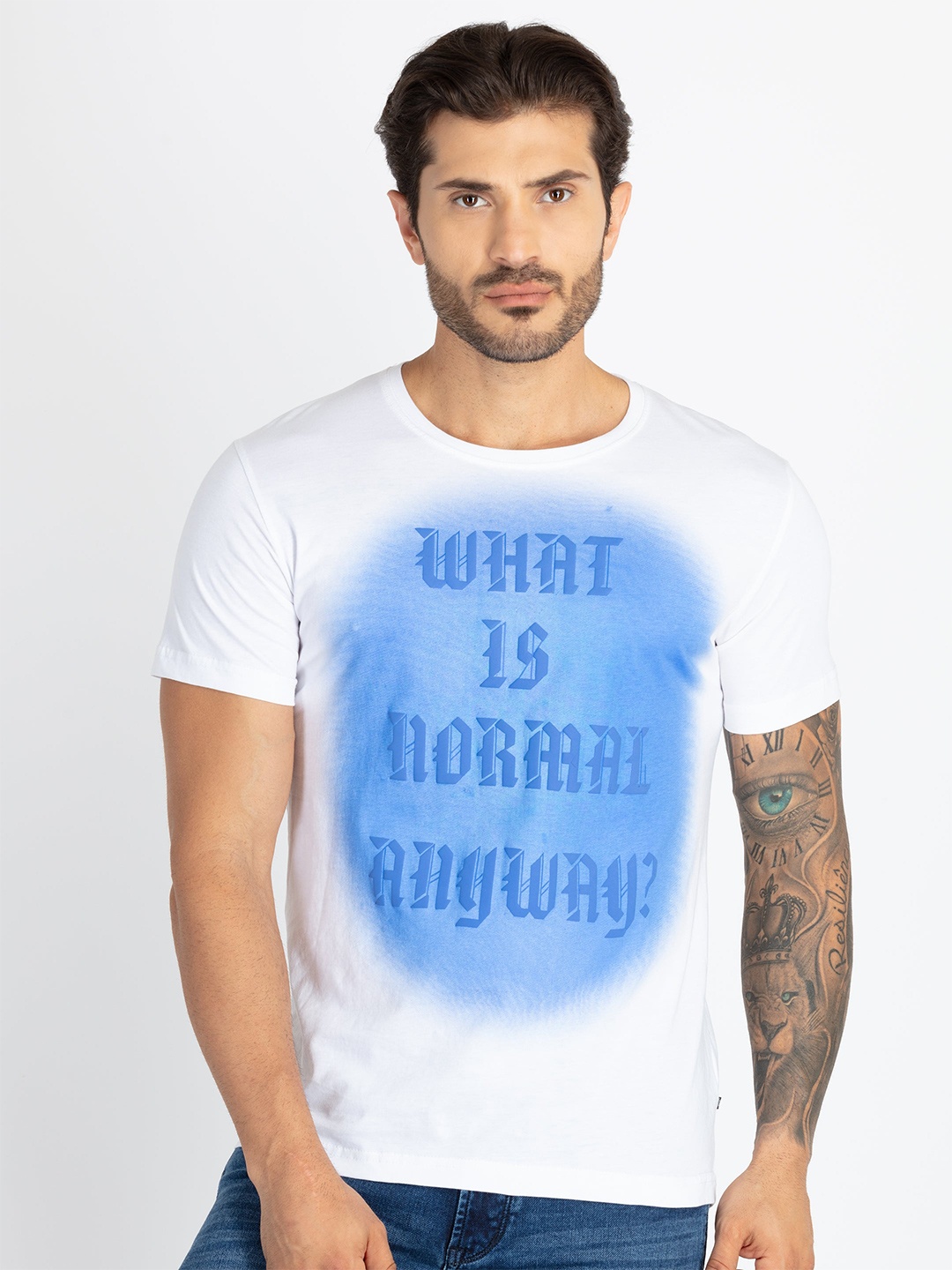 

Status Quo Men Printed Raw Edge T-shirt, White